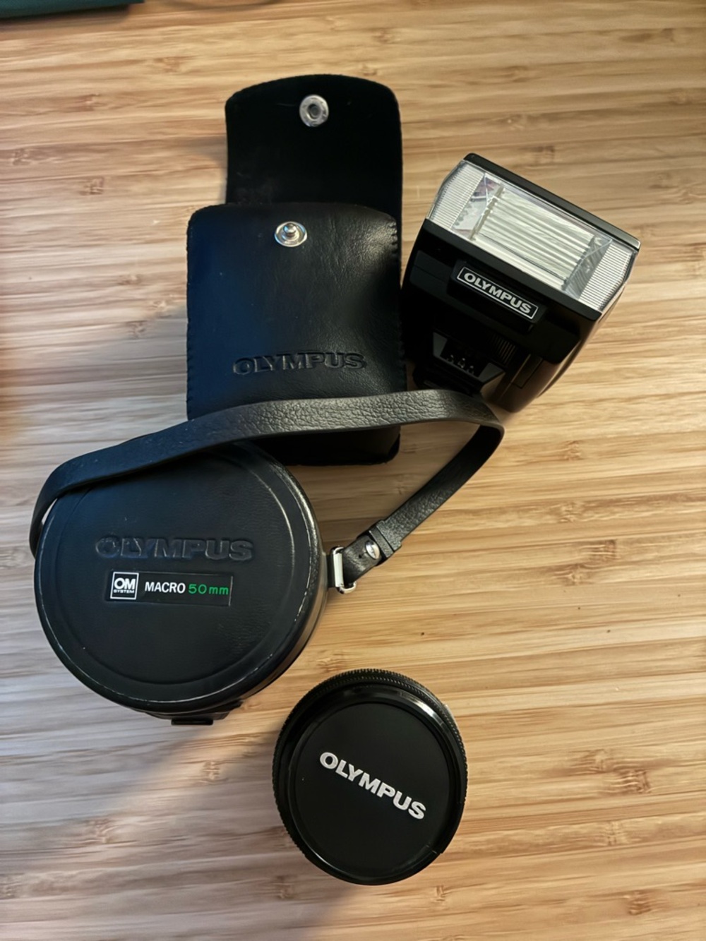 Olympus Black Camera Flash and Lens Caps with Case